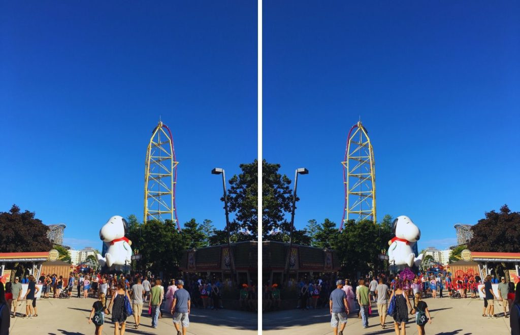 Cedar Point Top Thrill Dragster in blue ohio sky