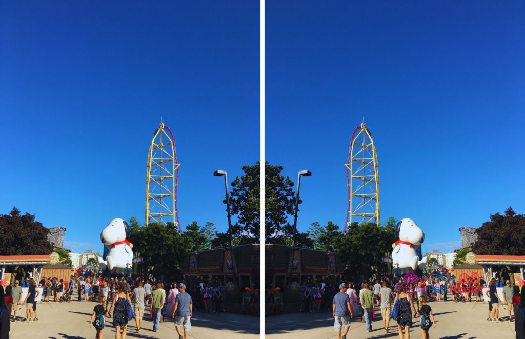 Cedar Point Top Thrill Dragster in blue ohio sky