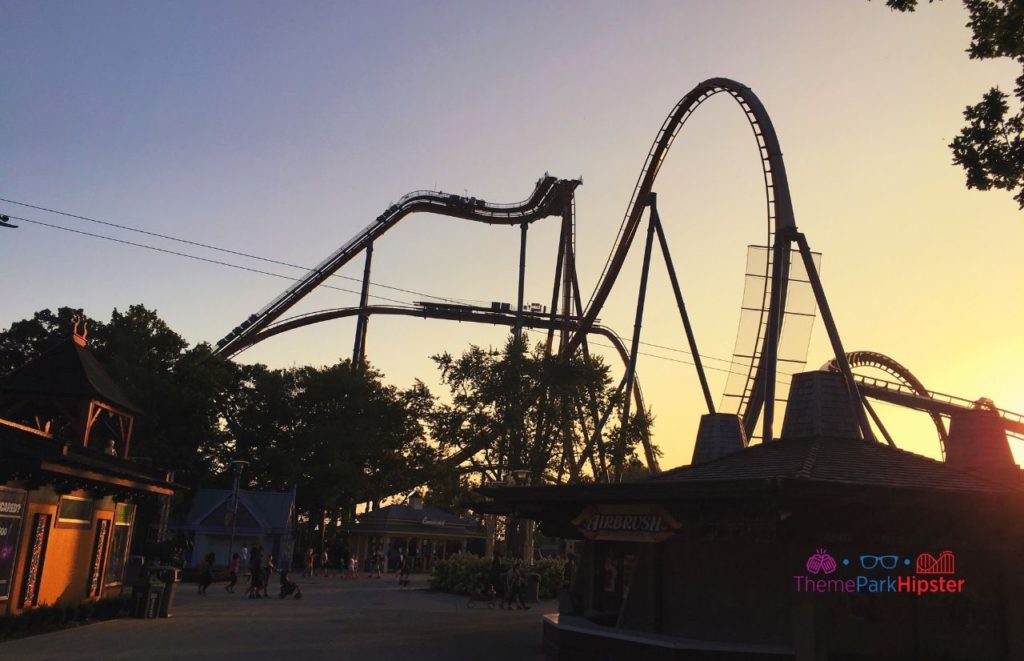 Cedar Point View of Valravn Roller Coaster at Dusk. Keep reading to learn about the tallest roller coasters at Cedar Point.