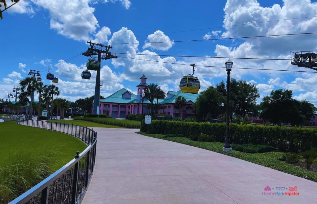 Disney Riviera Resort Caribbean Beach Club behind skyliner