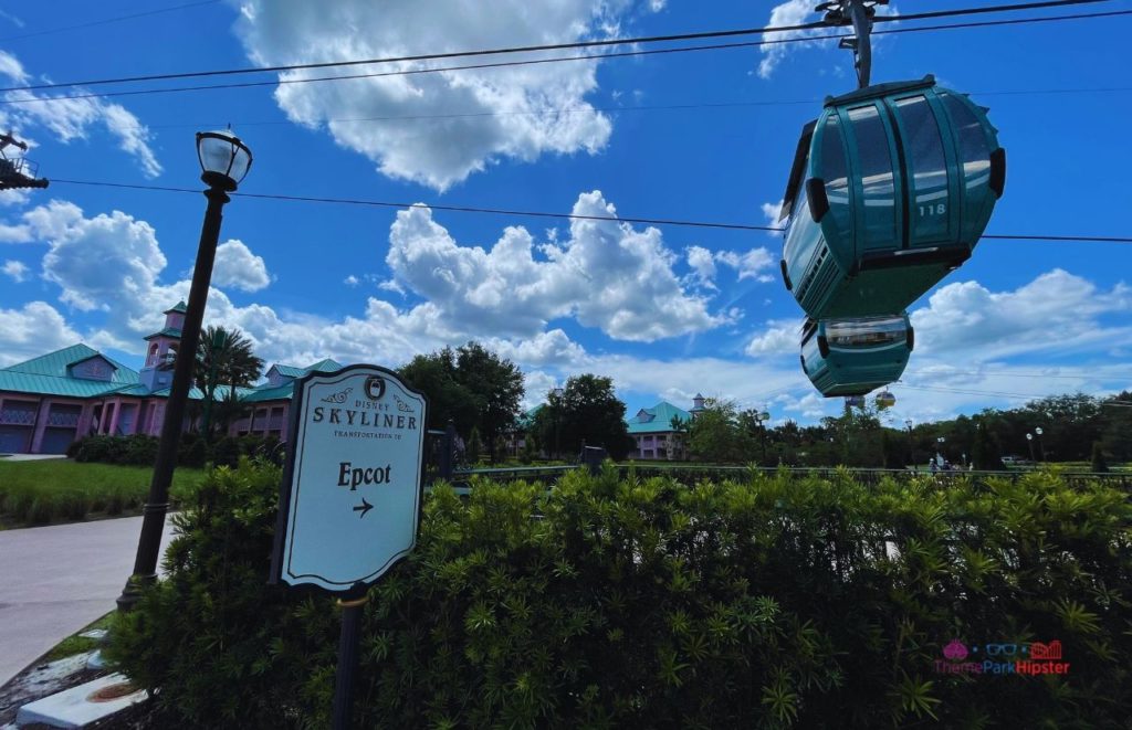Disney Riviera Resort skyliner sign to Epcot. Keep reading to learn about what's new and if the Epcot Food and Wine Festival is worth it?
