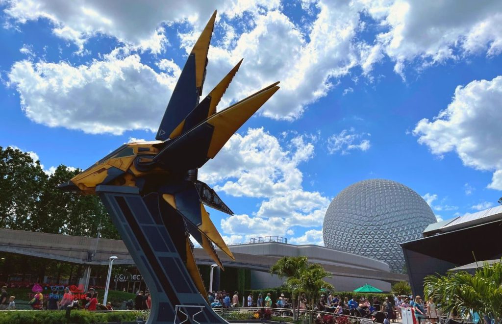 Guardians of the Galaxy at Epcot Walt Disney World Resort In front of Spaceship Earth. Keep reading to learn how to make money travel blogging and how Disney bloggers make money.