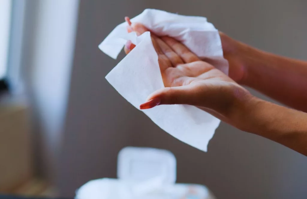 Lady using water wipes for travel. Keep reading to get the best ways to beat the summer Florida heat. 