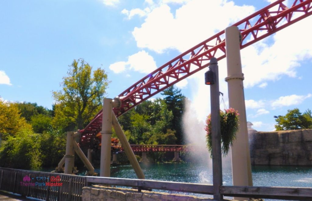 Maverick Roller Coaster going by water canons at Cedar Point. Keep reading for more Cedar Point tips and tricks for beginners.