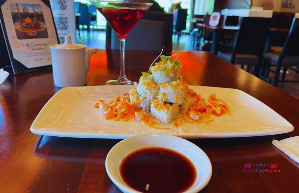 Tokyo Dining Restaurant in Epcot Japan Pavilion Volcano Sushi Roll. Keep reading to find out which EPCOT Japanese Restaurant is the BEST?
