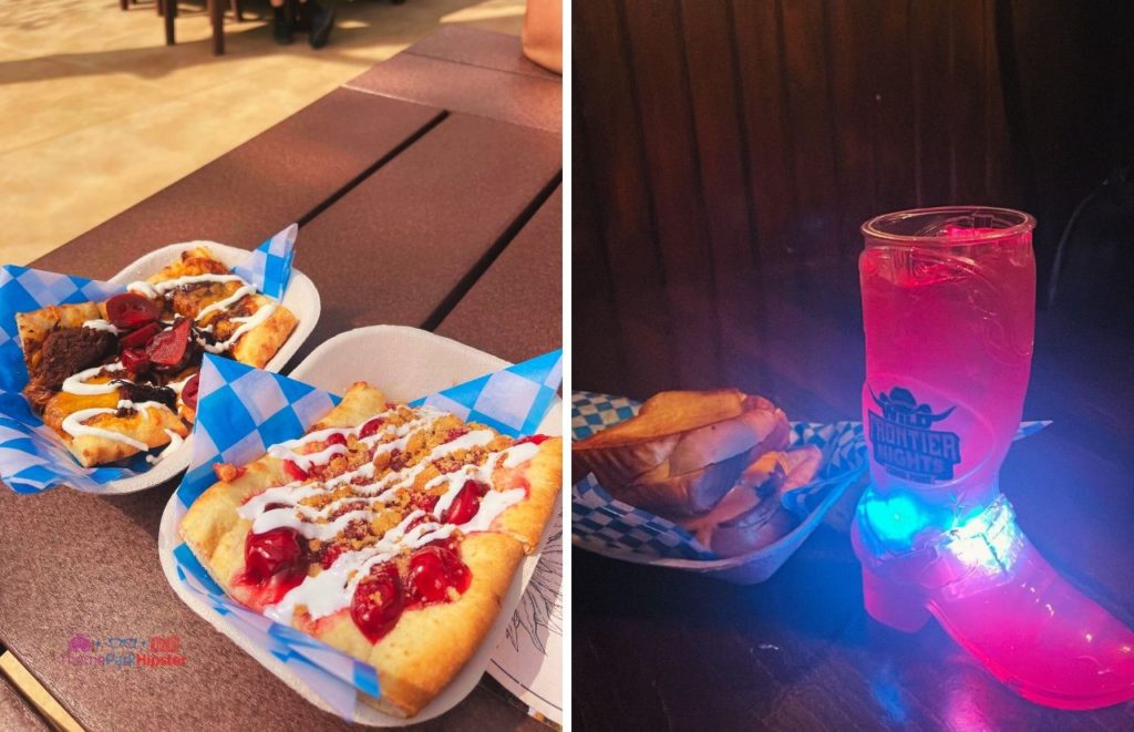 Cedar Point Frontier Festival Frontier Nights Cherry Brisket Pizza with Drink in Cowboy book with Grilled Cheeseburger Slider