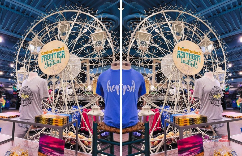 Cedar Point Frontier Festival souvenir merchandise of different t-shirts and more. Keep reading to find out more of the best things to do at Cedar Point. 