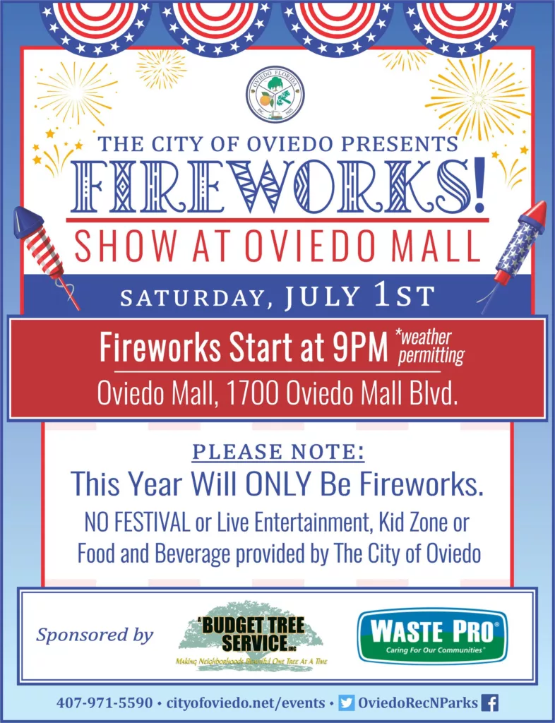 Oviedo Fireworks for 4th of July. Keep reading to see what you can do for the 4th of July in Orlando on Independence Day.