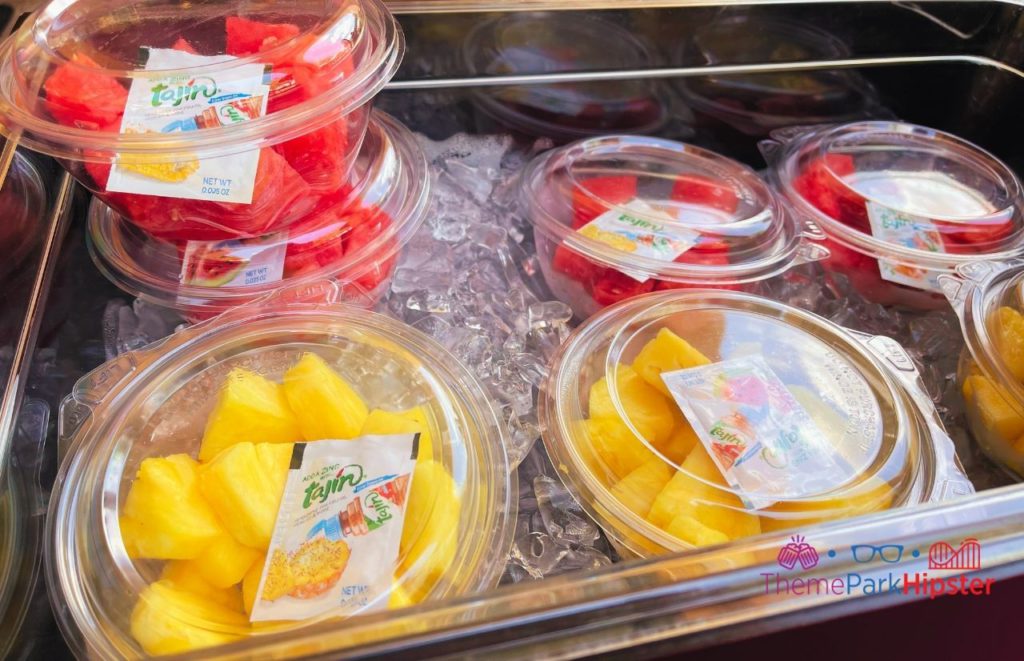 Universal Orlando Resort Cafe La Bamba at Universal Studios Pineapple and Watermelon Fruit Cups. Keep reading to get the best ways to beat the summer Florida heat. 
