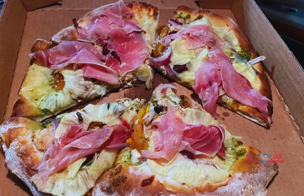 Universal Orlando Resort Chicken Artichoke Pineapple pizza at Red Oven in Citywalk