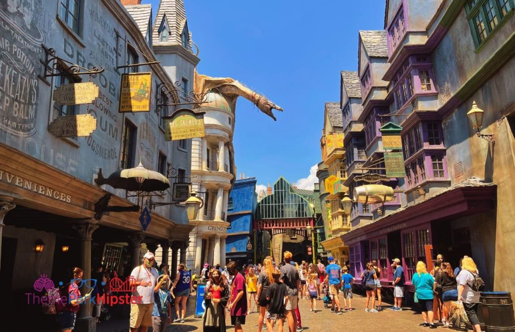 Universal Orlando Resort Diagon Alley Dragon in Harry Potter World. Keep reading to learn about Wizarding World of Harry Universal Studios Hollywood vs Universal Orlando.
