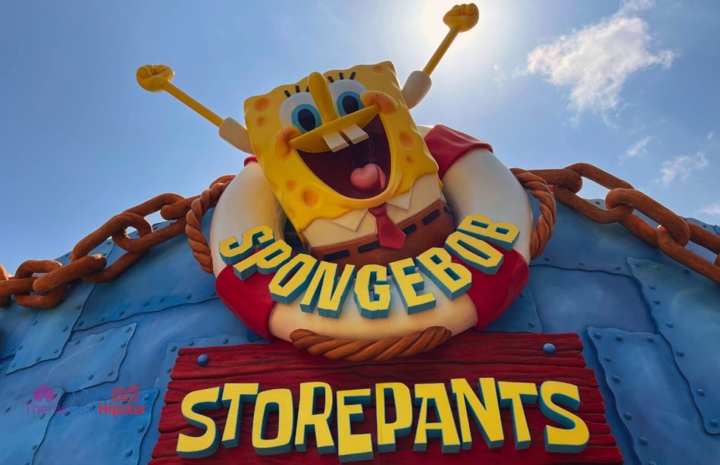 Universal Orlando Resort Entrance to Spongebob Storepants at Universal Studios Florida. Keep reading to learn how to have the best Universal Orlando Solo Trip for Travelers going to theme parks alone.