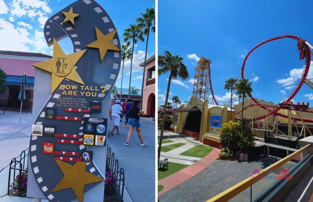 2024 Universal Studios Height Requirements next to Hollywood Rip Ride Rockit. Keep reading to learn about Universal Orlando height requirement.