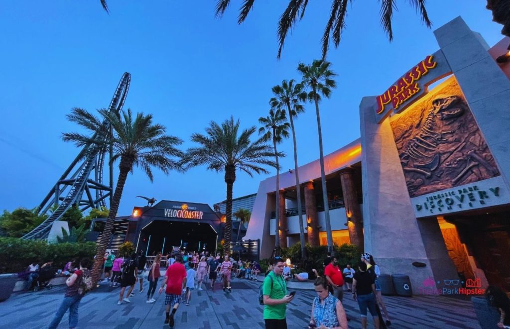 Universal Orlando Resort Jurassic Park Velocicoaster at Night in Islands of Adventure. Keep reading to learn how to plan a day at Universal with this Islands of Adventure 1 day itinerary!