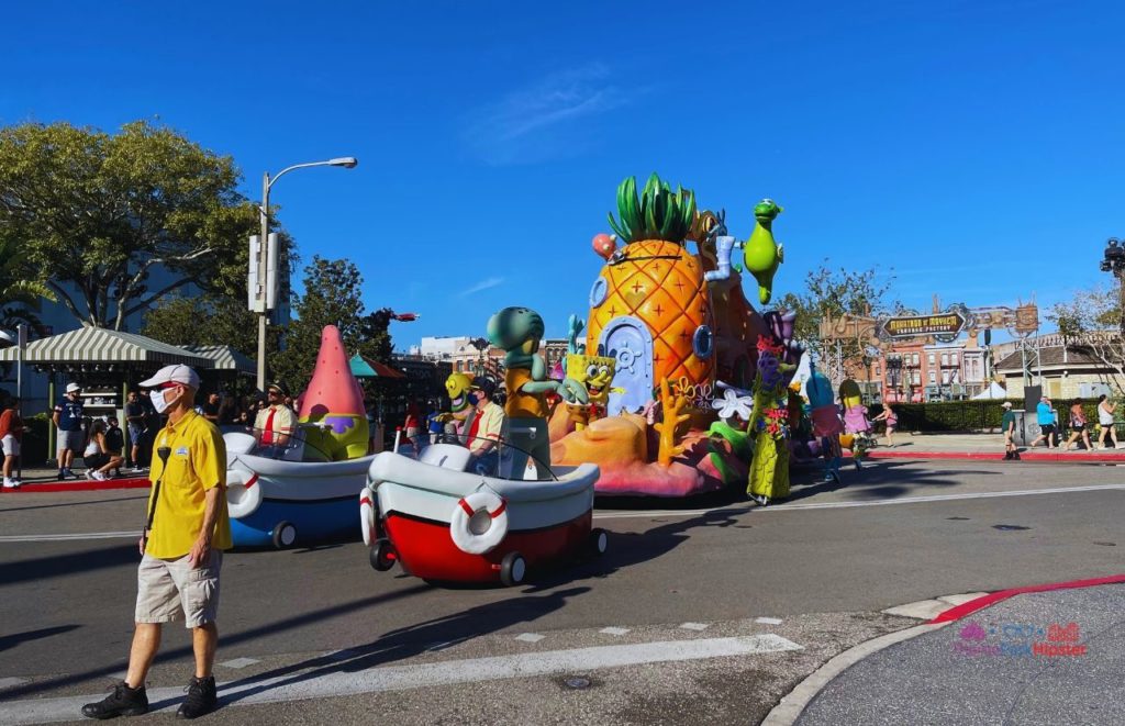 2024 Universal Orlando Resort Spongebob Squarepants Parade at Universal Studios Florida. Keep reading to learn how to have the best Universal Orlando Solo Trip for Travelers going to theme parks alone.