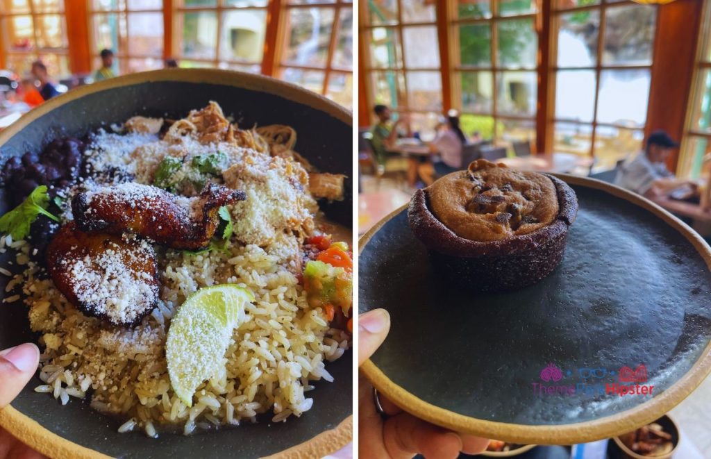 Brookie Universal Orlando Resort Thunder Falls Terrace in Jurassic Park in Islands of Adventure Rice Bowl with Chicken and Cookie Brownie. Keep reading to get the 5 Cheapest, Best Food at Islands of Adventure UNDER $10.