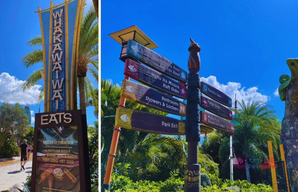Universal Orlando Resort Volcano Bay Food Whakawaiwai Eats and Ride Signs