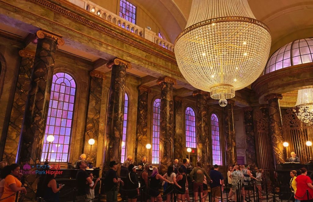 Universal Orlando Resort interior bank in Harry Potter and the Escape from Gringotts in Diagon Alley.