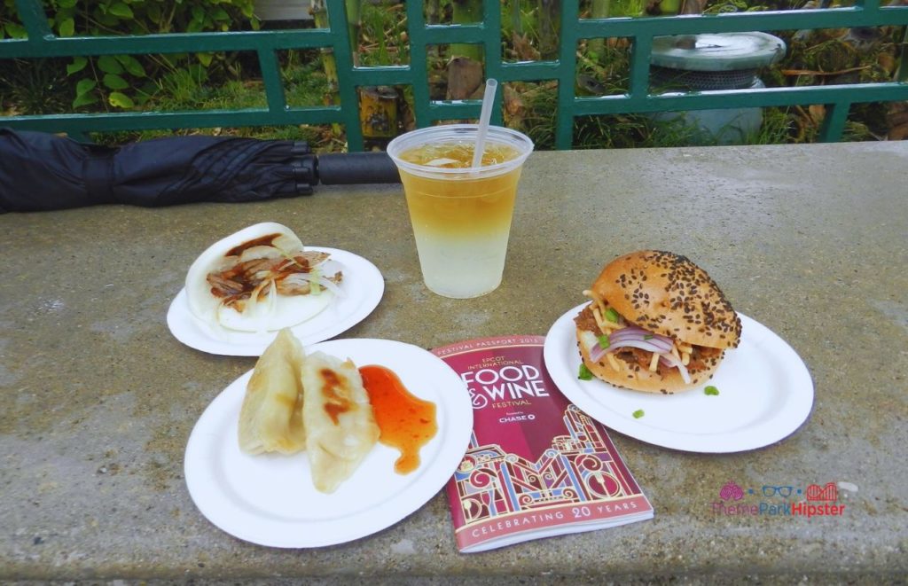 Epcot Food and Wine Festival China Booth Food Dumplings Beef Bao Buns and cocktails