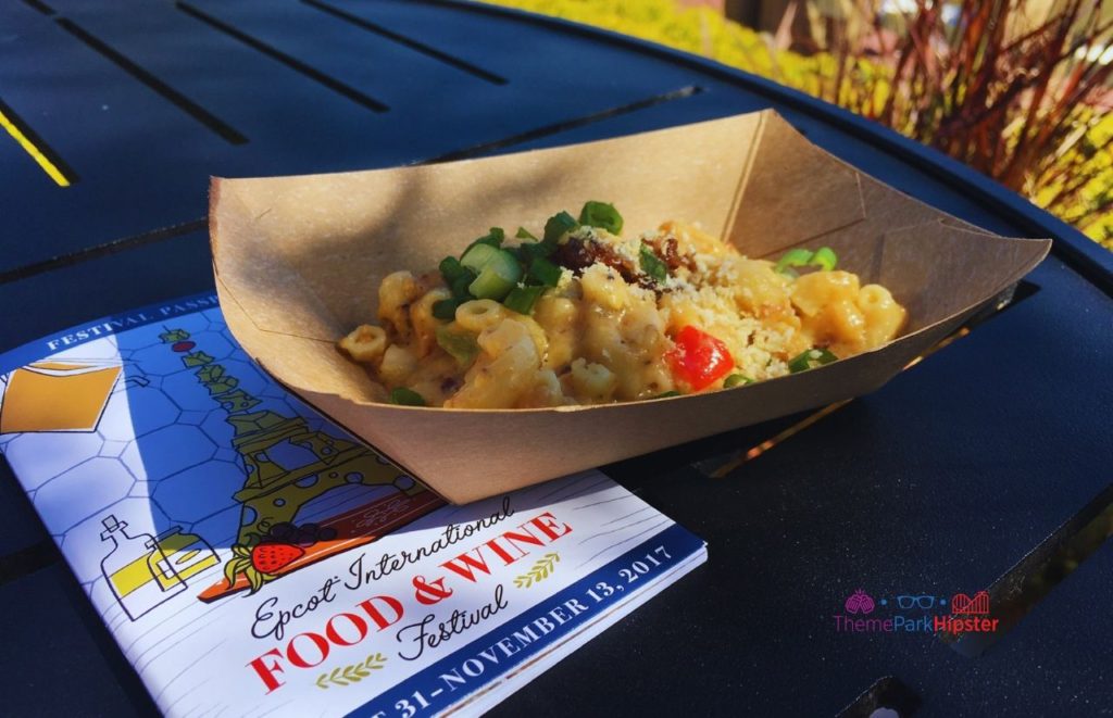 Epcot Food and Wine Festival loaded mac and cheese. Keep reading to know what to pack and what to wear to Disney World in October for your packing list.