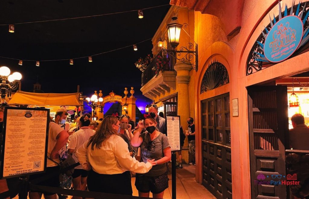 Epcot La Cava del Tequila Mexico Pavilion entrance. Keep reading to find out all you need to know about La Cava Tequila Tasting Experience at EPCOT.