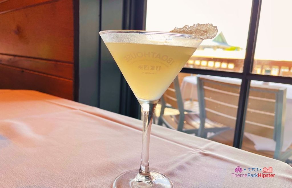The BOATHOUSE Orlando Lemon Drop martini cocktail. Keep reading to get the best drinks at Disney Springs and the best adult beverages at Walt Disney World!