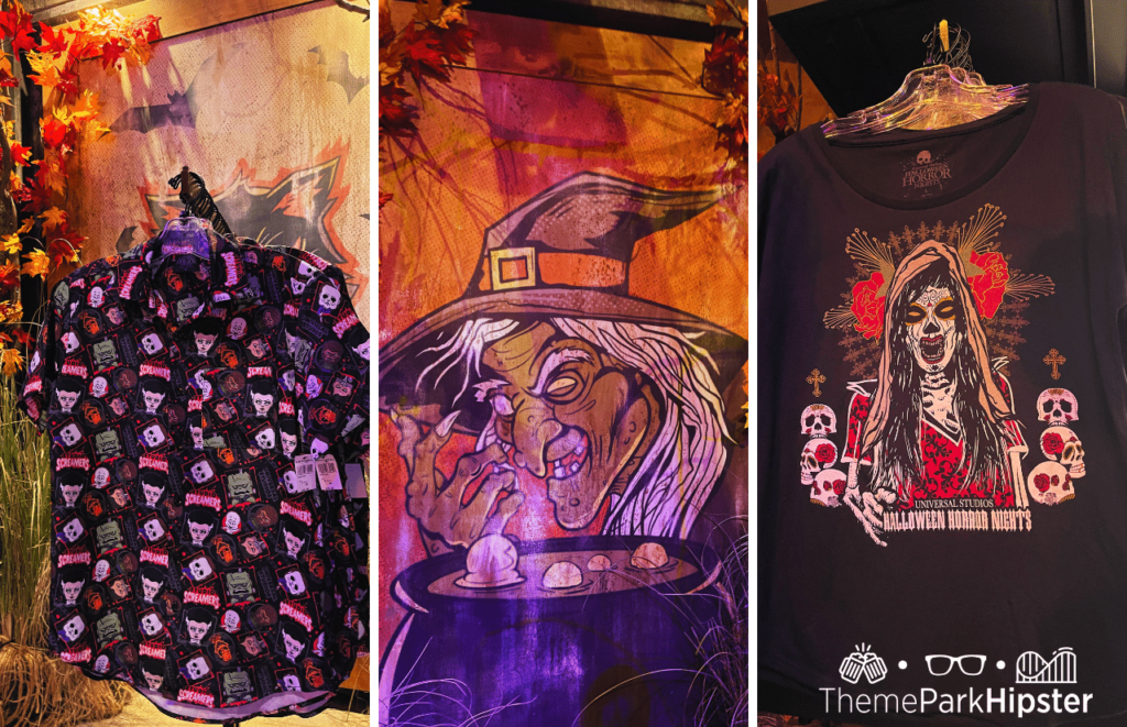 HHN Black shirts with classic Universal Monster all over it in cartoon form at All Hallows Eve Boutique at Islands of Adventure HHN Merchandise Universal Studios HHN 31 Halloween Horror Nights 2022. Keep reading to learn how to get your Halloween Horror Nights Annual Passholder Discounts, Days, and Tickets.