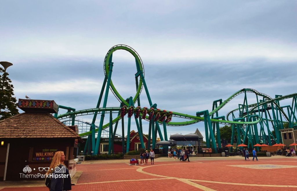Cedar Point Green Raptor Roller Coaster. Keep reading to see where to find cheap Cedar Point tickets at a discount.