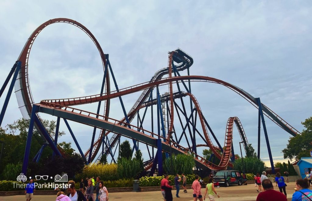 Cedar Point Valravn Orange and Blue Roller Coaster Drop