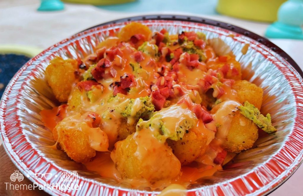 Full plate of Tots from the Green Eggs and Ham Stand at Universal Orlando Resort Islands of Adventure. Keep reading to find out what are the best Universal Orlando Snacks under $10.