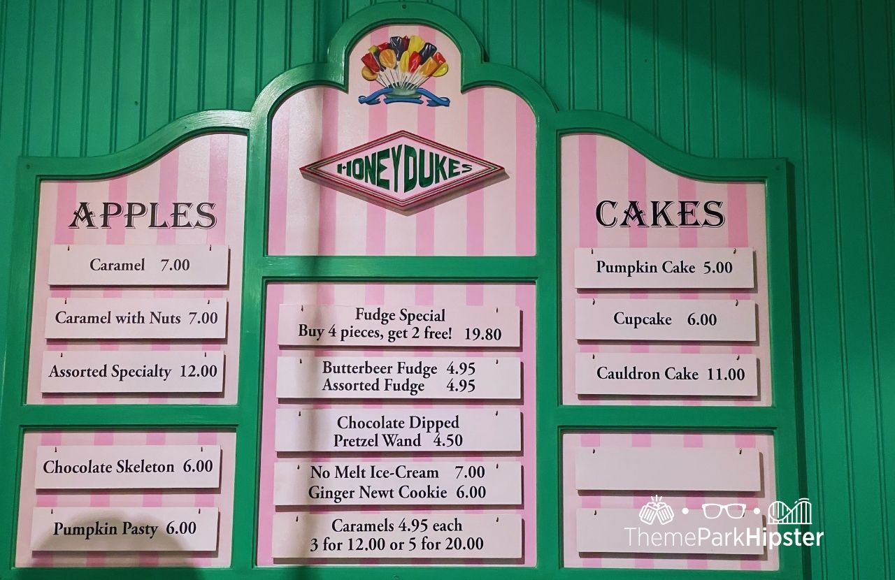 Honeydukes Menu in Harry Potter World Hogsmeade Universal Orlando Resort Islands of Adventure. Keep reading to get the best Harry Potter World souvenirs at Universal.