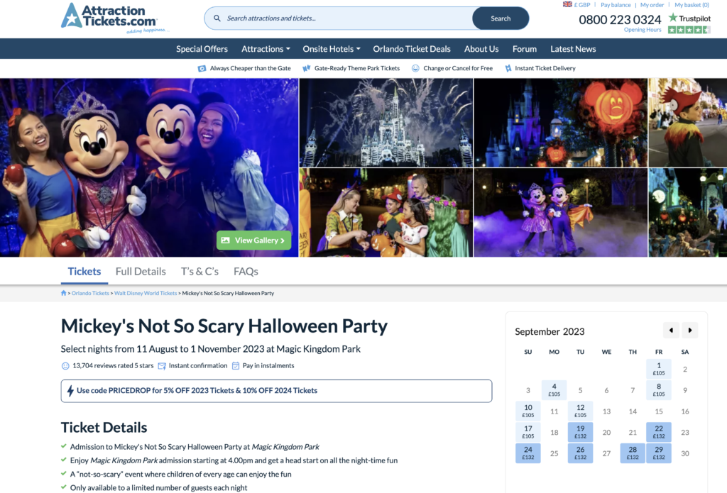 Mickey's Not So Scary Halloween Party Tickets with Attraction Tickets