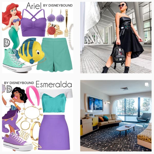 Disney Bound Instagram Page with Ariel and Esmeralda Disney Bounding Outfits. Keep reading to learn what to wear to Disney World in November.