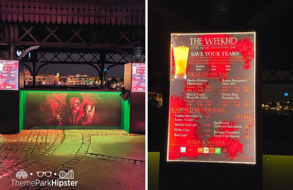 The Weeknd food kiosk menu HHN 31 Halloween Horror Nights 2022 Universal Orlando. Keep reading to learn about the best Universal Studios Halloween Horror Nights food and drink that you must try!