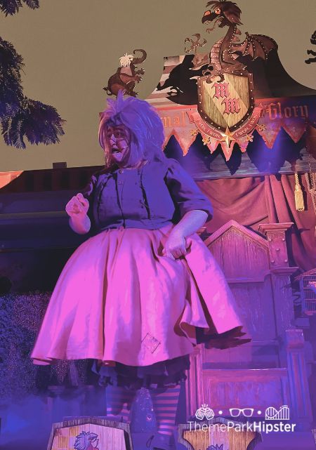 Madam Mim from "The Sword in the Stone" Character Meet and Greet Disney California Adventure and Disneyland Halloween Event at Oogie Boogie Bash Food, Tips, Dates and more Disney Halloween Guide.