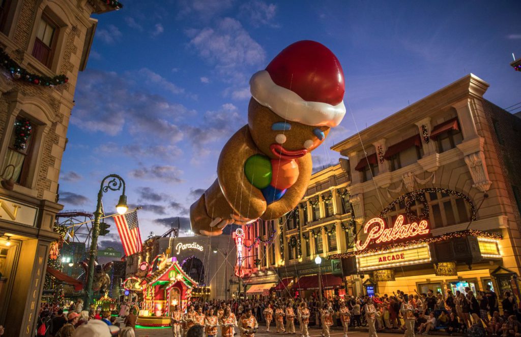 Christmas at Universal's Holiday Parade featuring Macy's with Giant Gingerbread Man Float in the Air