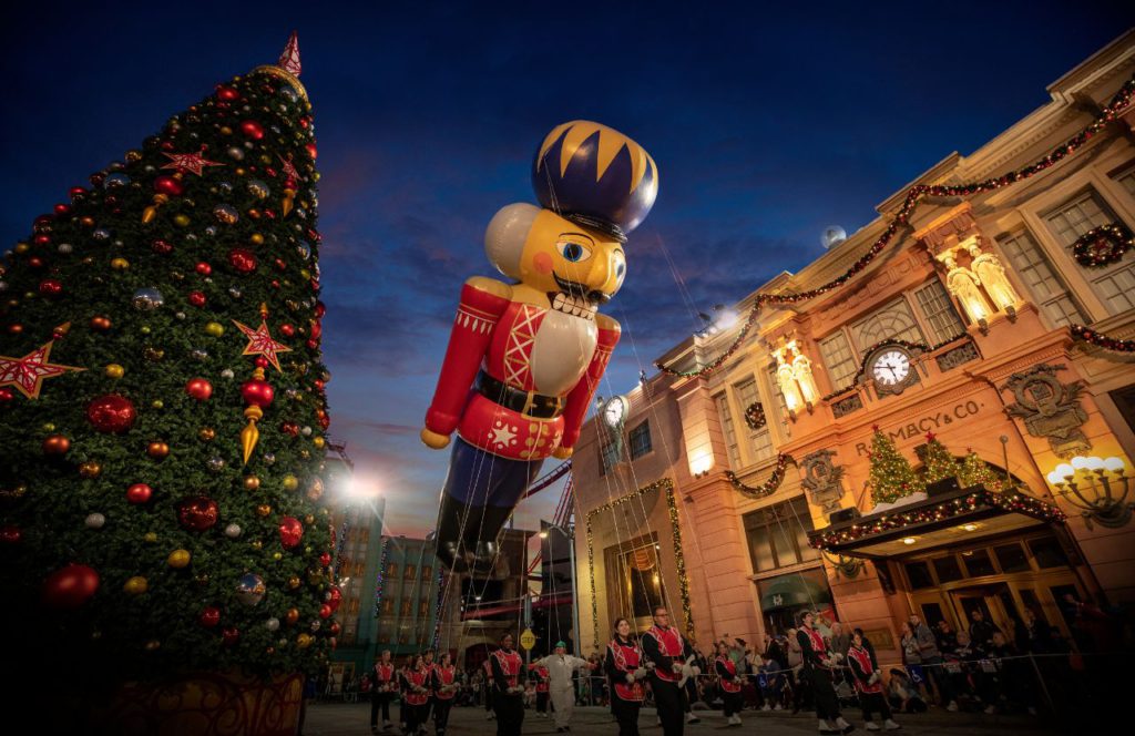 Christmas at Universal's Holiday Parade featuring Macy's with Giant Nutcracker Float in the Air