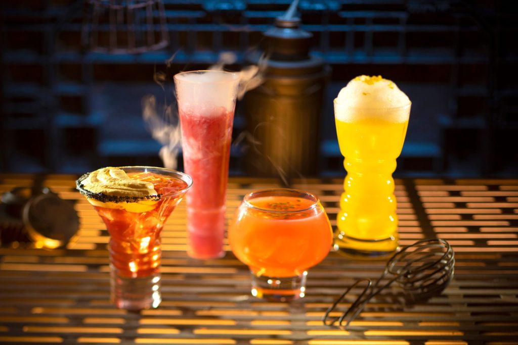 From Left to Right The Outer Rim, Bespin Fizz, Yub Nub, and Fuzzy Tauntaun can be found at Oga’s Cantina at Star Wars Land in Disneyland and Hollywood Studios