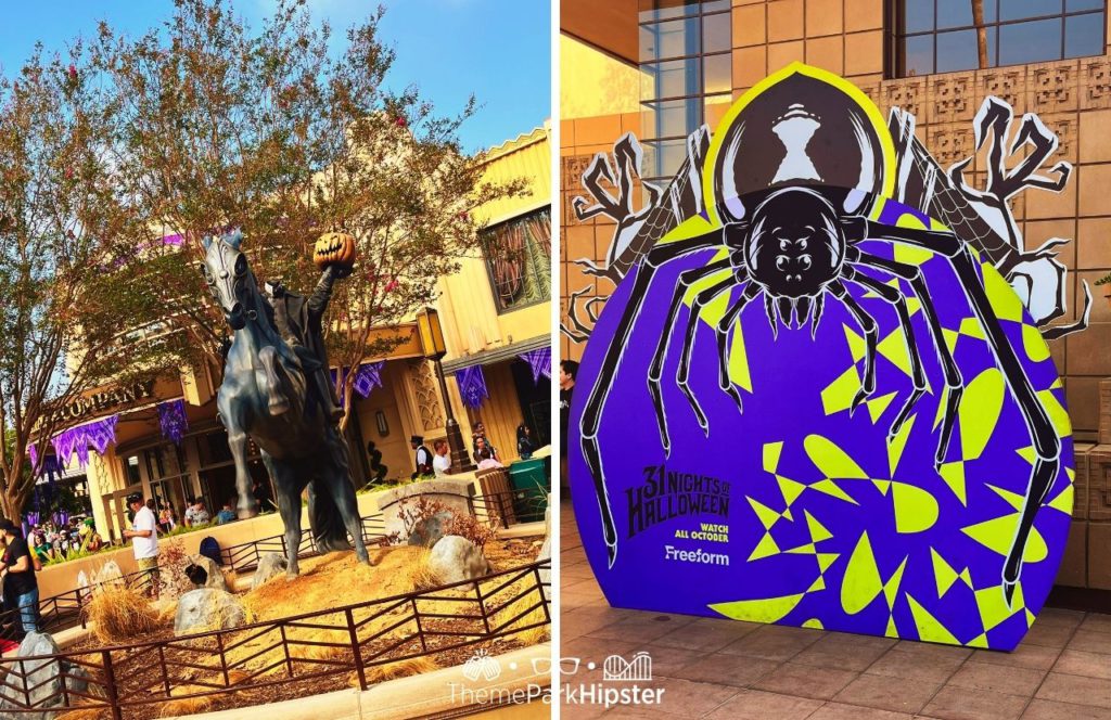 Headless Horseman next to 31 Nights of Halloween Spider Halloween at Disneyland and Disney California Adventure Oogie Boogie Bash Party