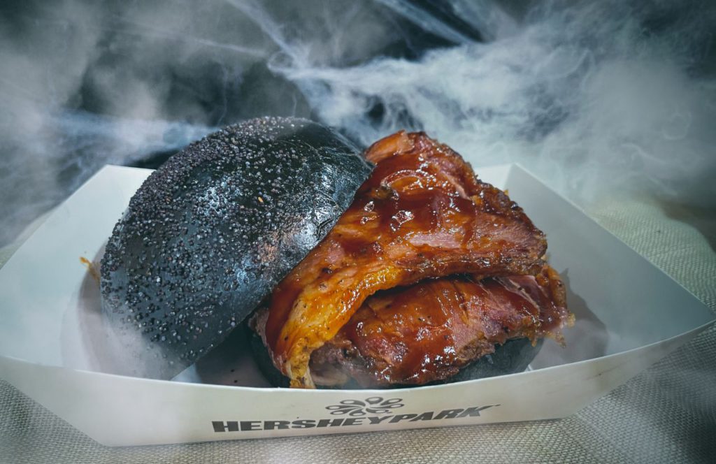 Pulled Pork Sandwich with Black Brioche Bun Halloween at Hersheypark Dark Nights Food