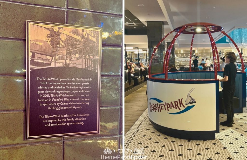 Tilt A Whirl Dedication next to booth Hersheypark Chocolatier Restaraunt in Hershey, Pennsylvania. Keep reading to get the full Hersheypark list of rides and attractions.