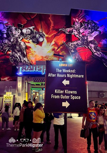 Transformers the Ride 3D behind The Weeknd After Hours Nightmare House and Killer Klowns from Outer Space Universal Studios Hollywood Halloween Horror Nights 2023
