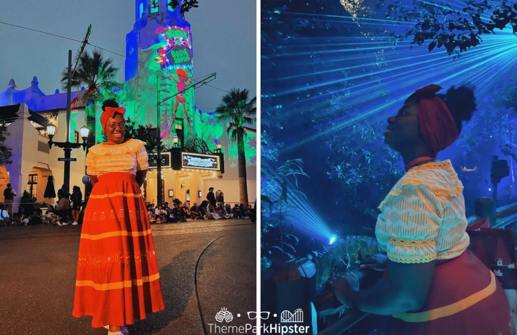 Victoria Wade as Dolores Madrigal from Encanto at Halloween at Disneyland and Disney California Adventure Oogie Boogie Bash Party Food, Tips, Dates and more Disney Halloween Guide.