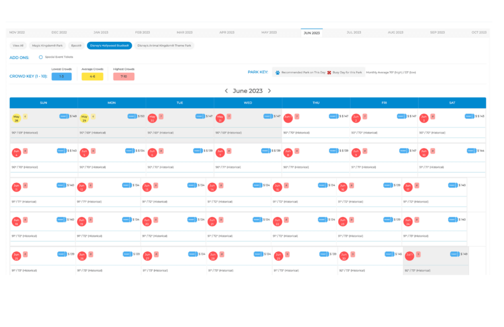 June Hollywood Studios Crowd Calendar 2023