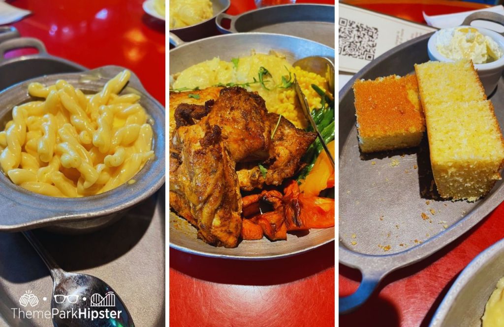 Whispering Canyon Cafe at Disney Wilderness Lodge. Roasted Chicken, mashed potatoes, carrots, green beans mac and cheese, and cornbread. Keep reading to know how to choose the best Disney Deluxe Resorts for your vacation.