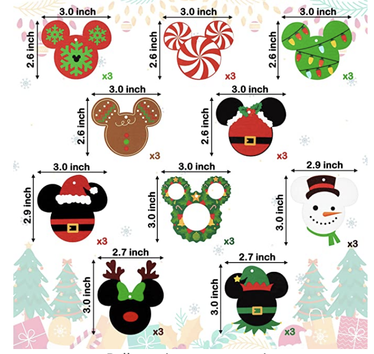 Wooden holiday ornament set on Amazon. One of the best Disney Christmas ornaments.
