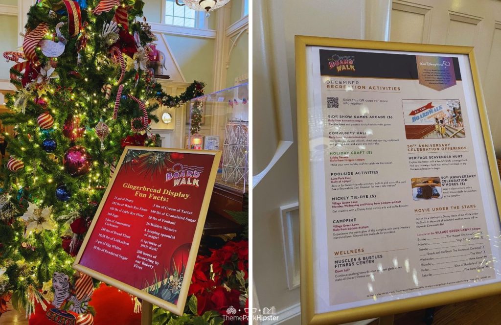 Christmas at Disney Boardwalk Inn and Villas Christmas Tree with Gingerbread display fun facts and recreation activities