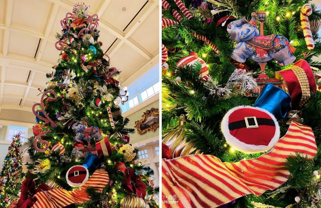 Christmas at Disney Boardwalk Inn and Villas Christmas tree decorations up close