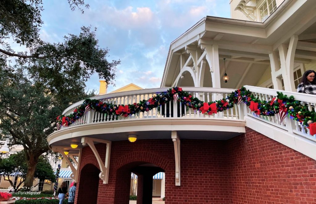 Christmas at Disney Boardwalk Inn and Villas holiday decor on stairs
