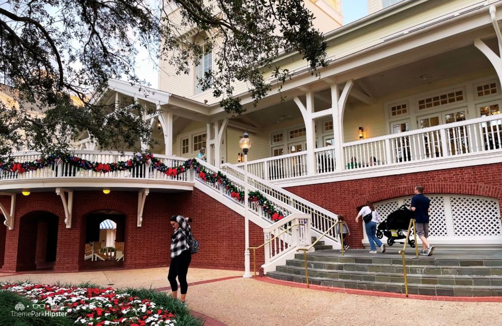 Christmas at Disney Boardwalk Inn and Villas stairs with holiday decor